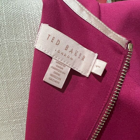 Ted Baker Fuchsia Pink Alair Ruffle-Trimmed Peplum V- Neck Dress - Picture 7 of 7